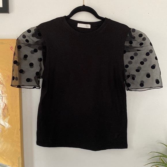 Polka Dot Puff Sleeve T-Shirt - Picture 1 of 4